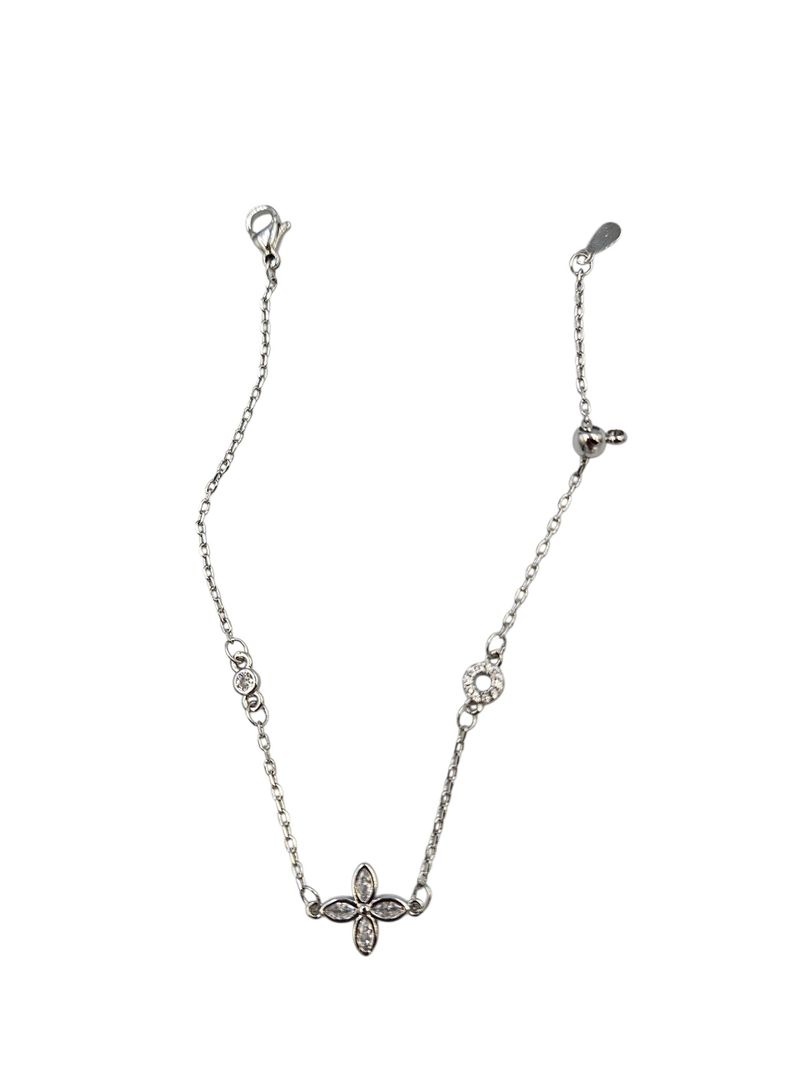 Vintage Silver Crystal Flower Bracelet