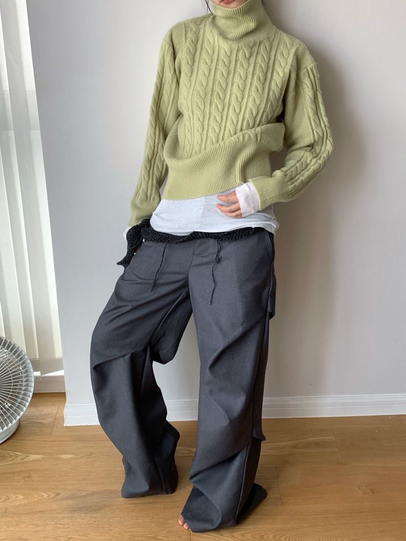 Jacquard Turtleneck Twisted Wool Knitwear