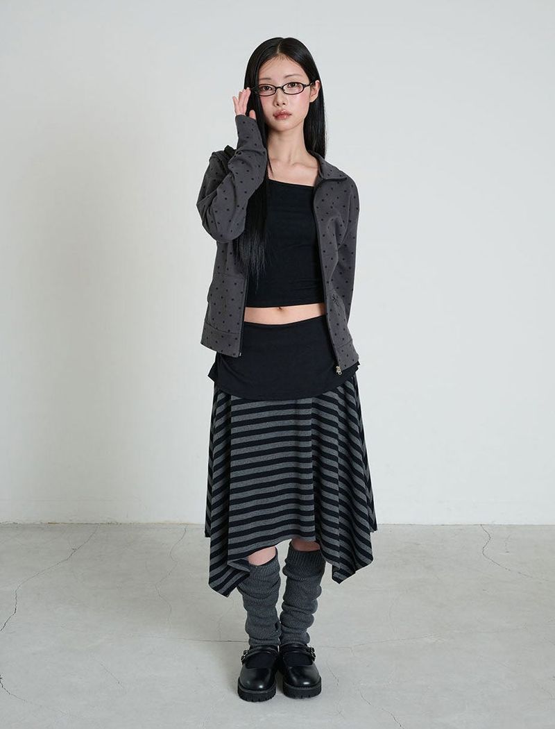 STRIPE SYMBOL UNBALANCED SKIRT