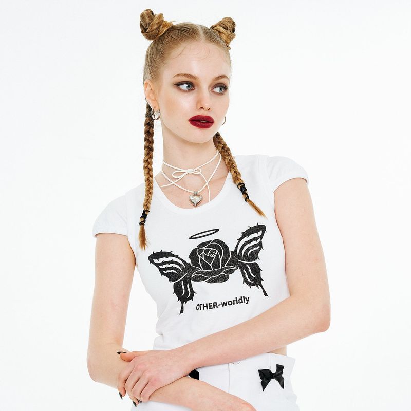 OTHER-worldly（アザーワールドリー）の「Rose Butterfly T-shirt [White]（Tops）」