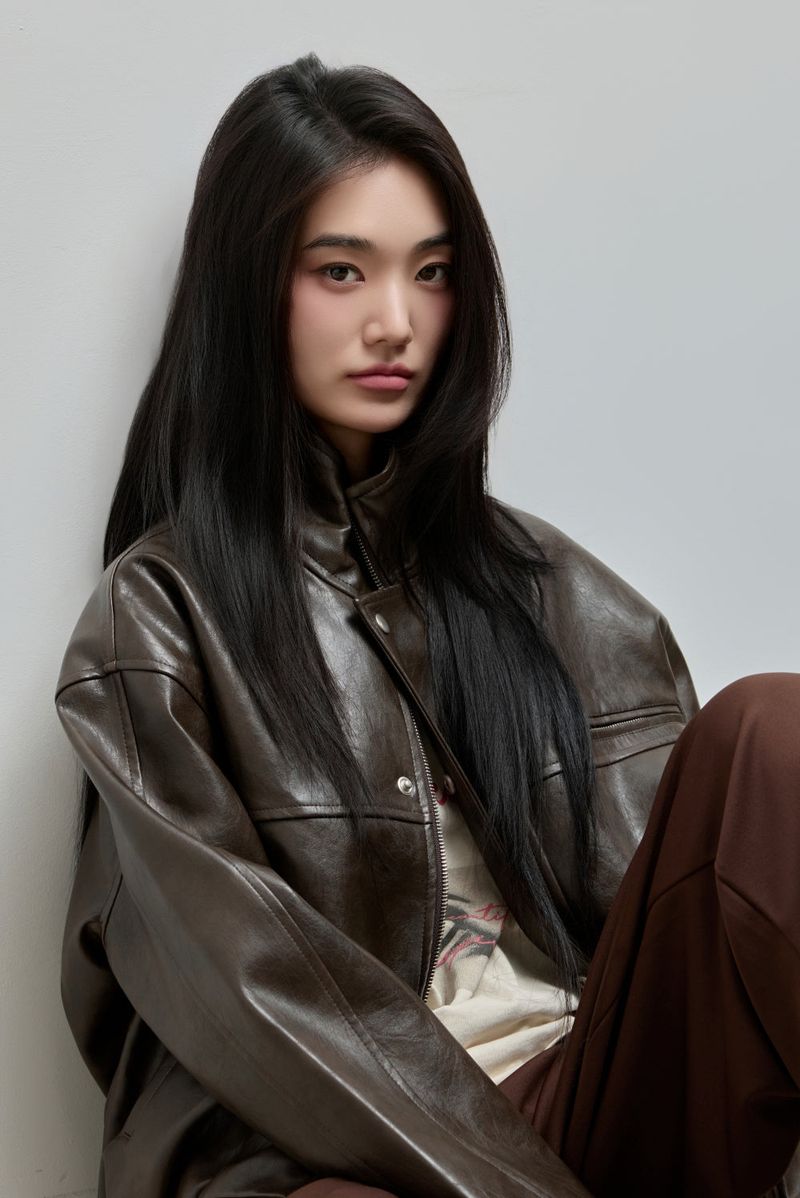 High-neck Leather Jacket_Brown