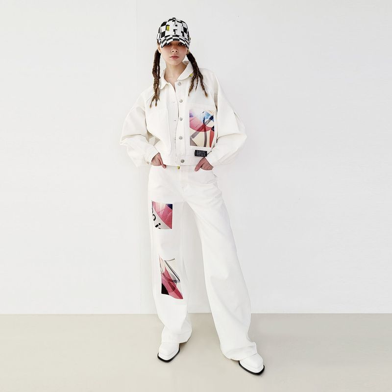 [RECYCLE COTTON] PRINTED ROUND COLLAR JACKET_WHITE