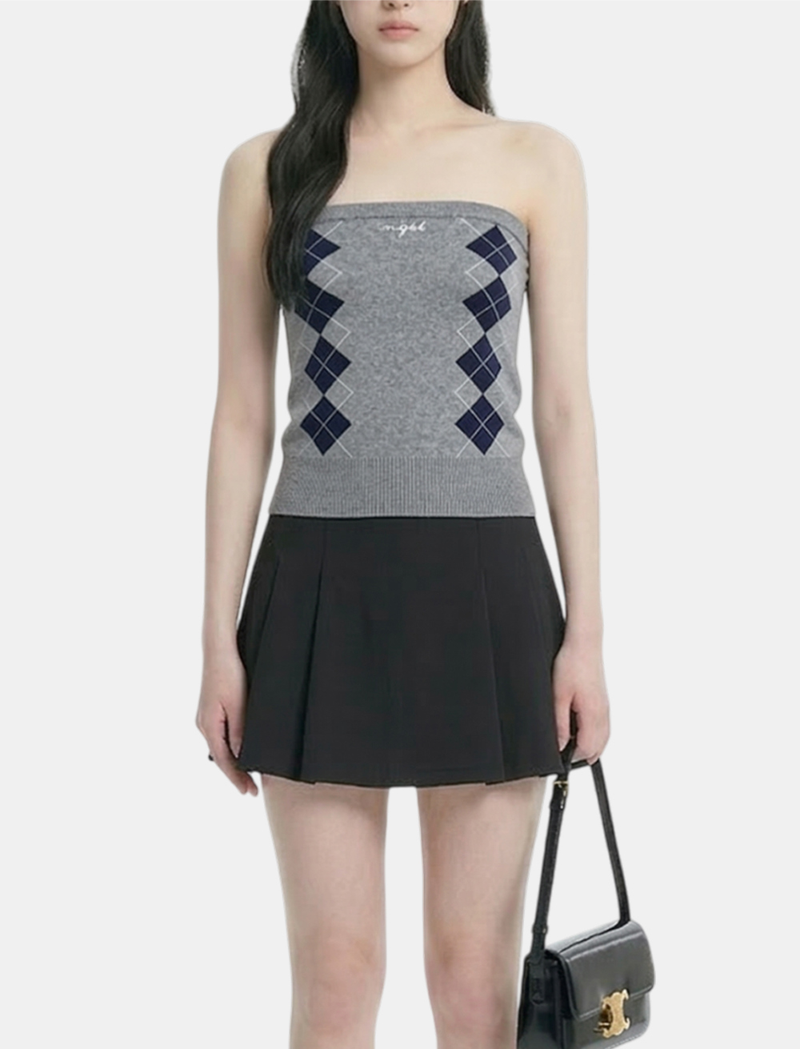 Classic Argyle Knit Tube Top