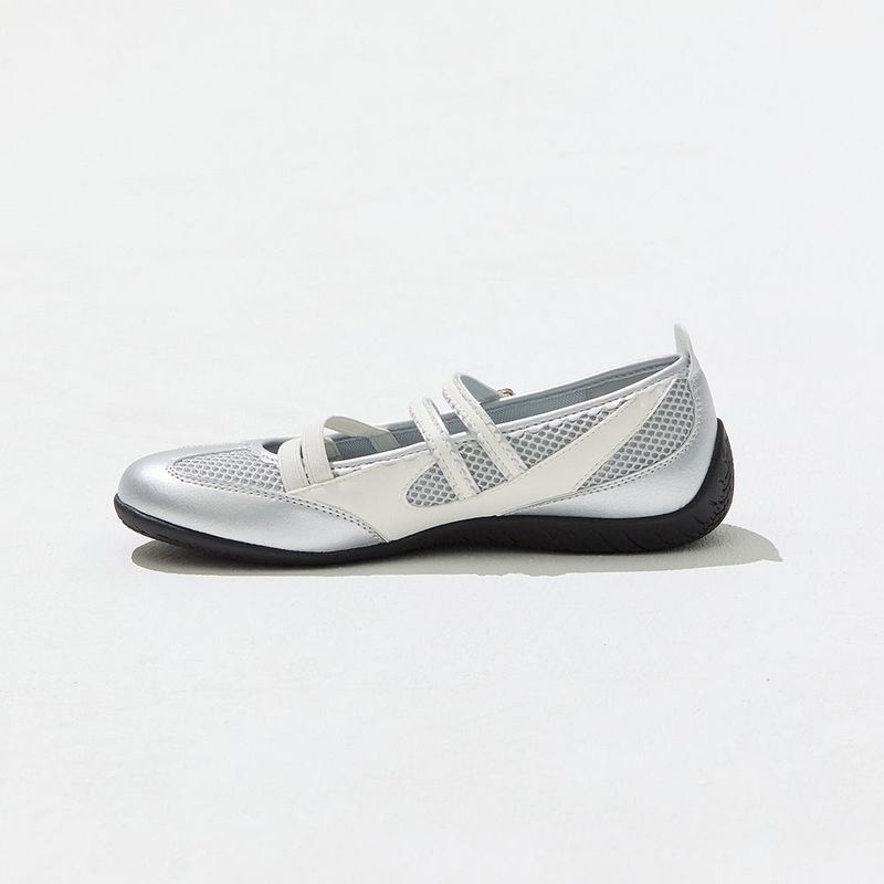 Nudge Strap Flat Shoes - Silver