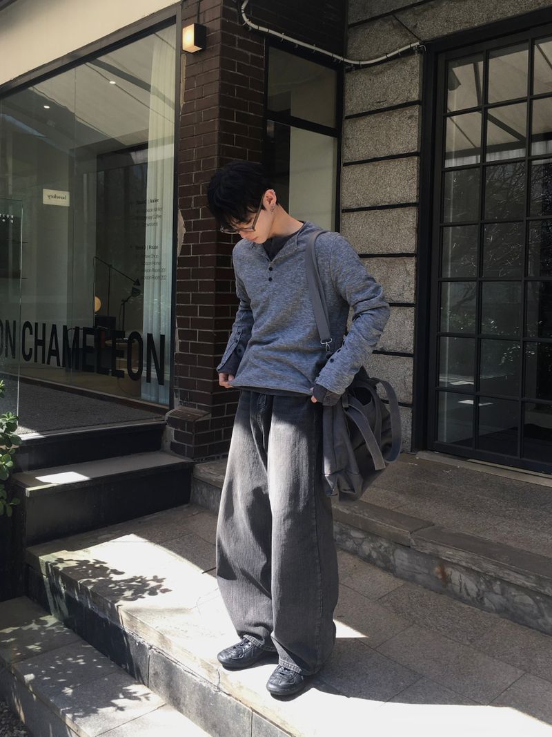 Karu Ribbed Henley Neck Button Long Sleeve 3C