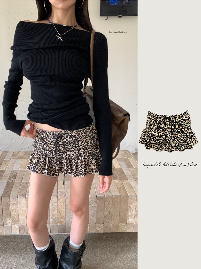 Leopard Pleats Cake Mini Pants Skirt