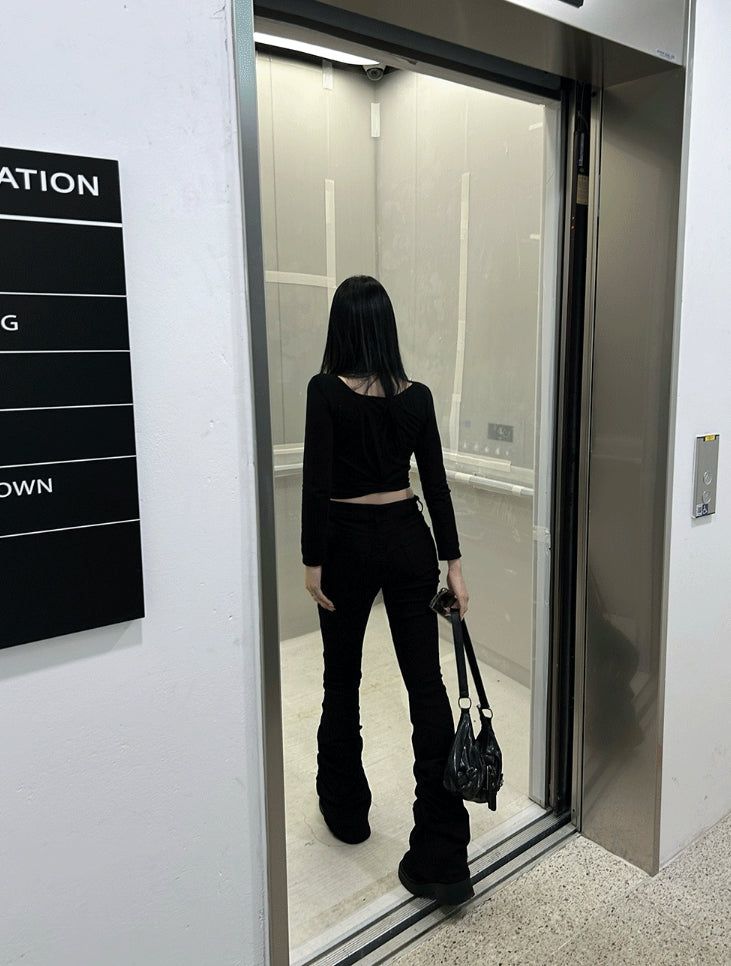 Long leg shirring silhouette pants