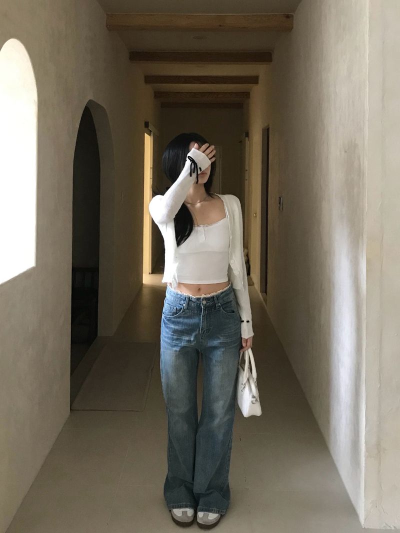 Pomel Lace Trimming Semi Bootcut Pants