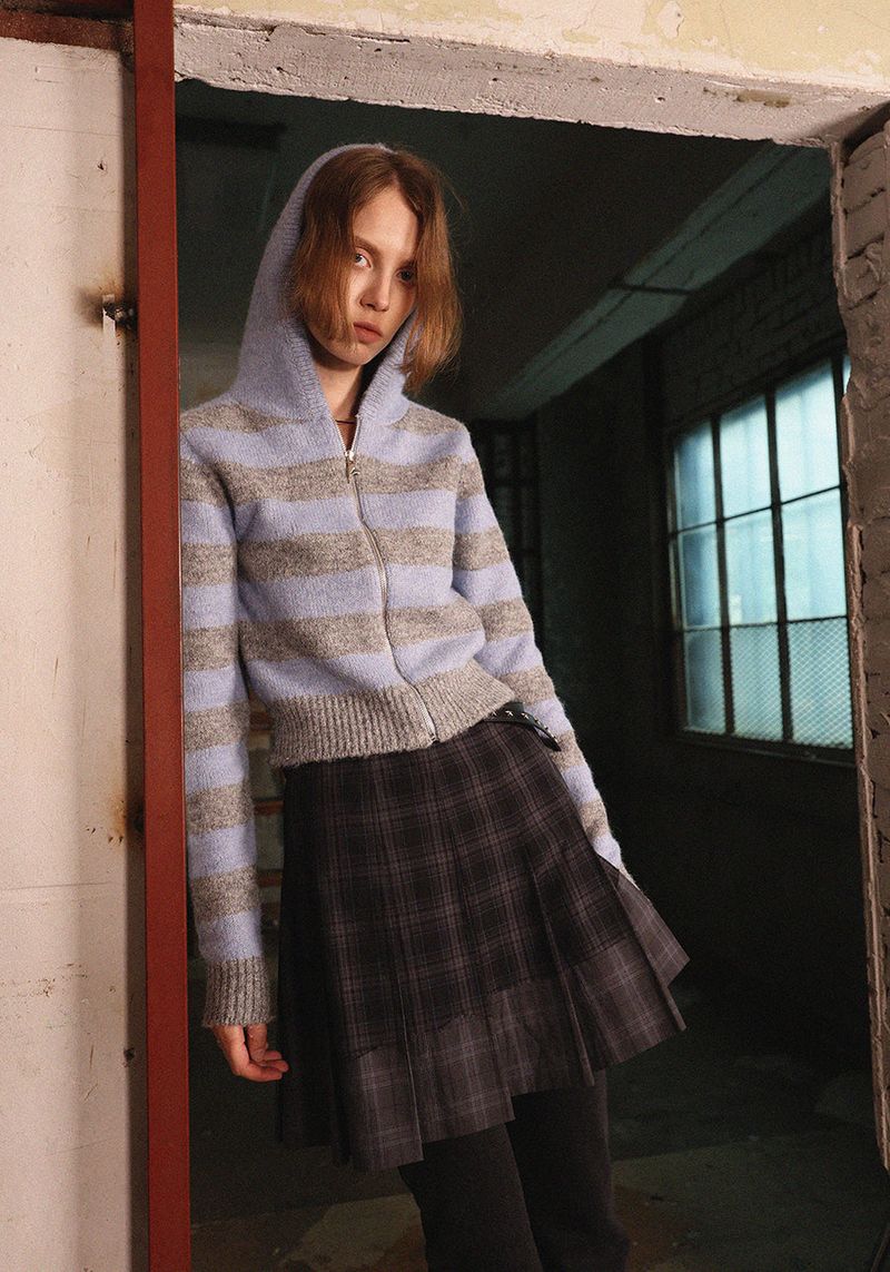 SYMBOL STRIPE KNIT ZIP-UP_BLUE