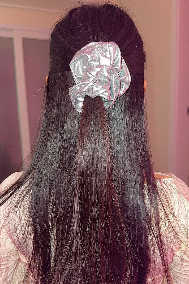 Silver leather scrunchy
