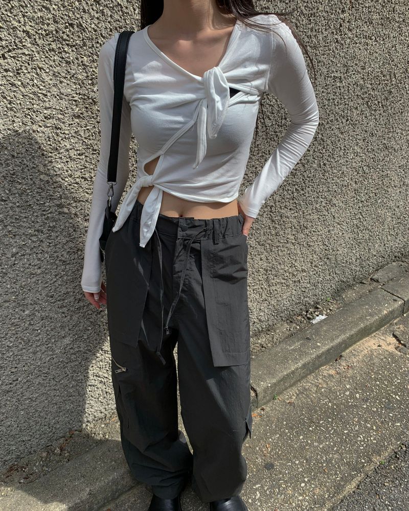 (Unisex) Zipper cargo wide pants
