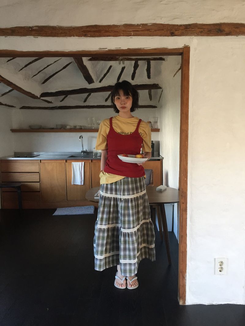Eden check long skirt (2color)