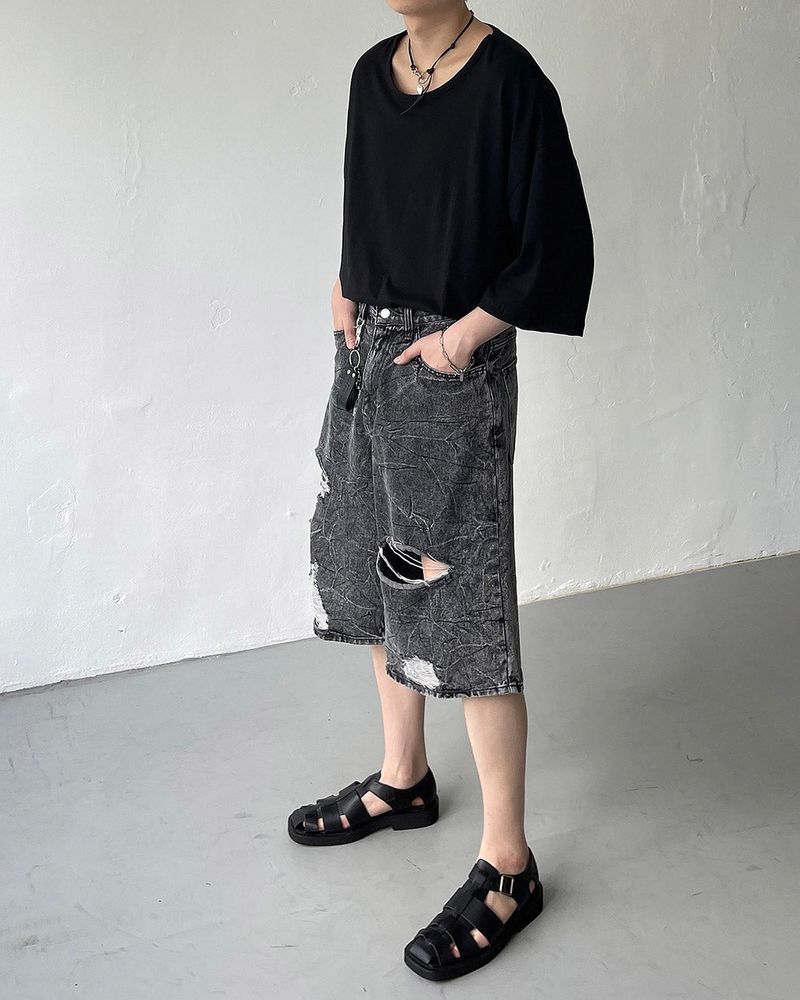Pulse putty vintage denim Bermuda pants (Black)
