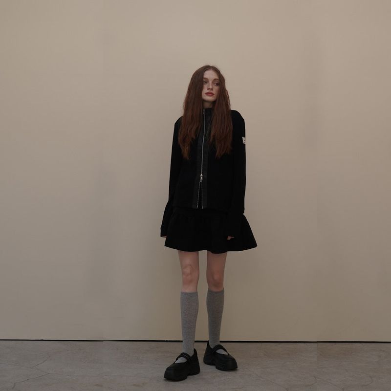 Black Leather Block Zip-up