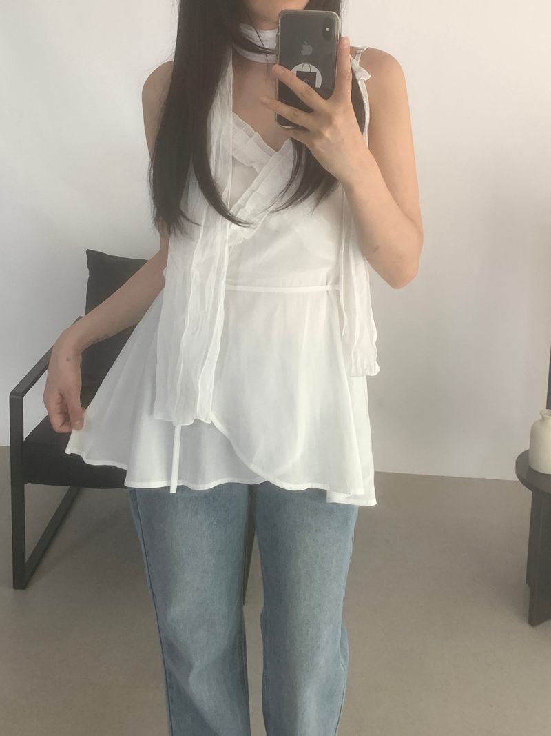 Sylvia Frill Sleeveless Long Blouse