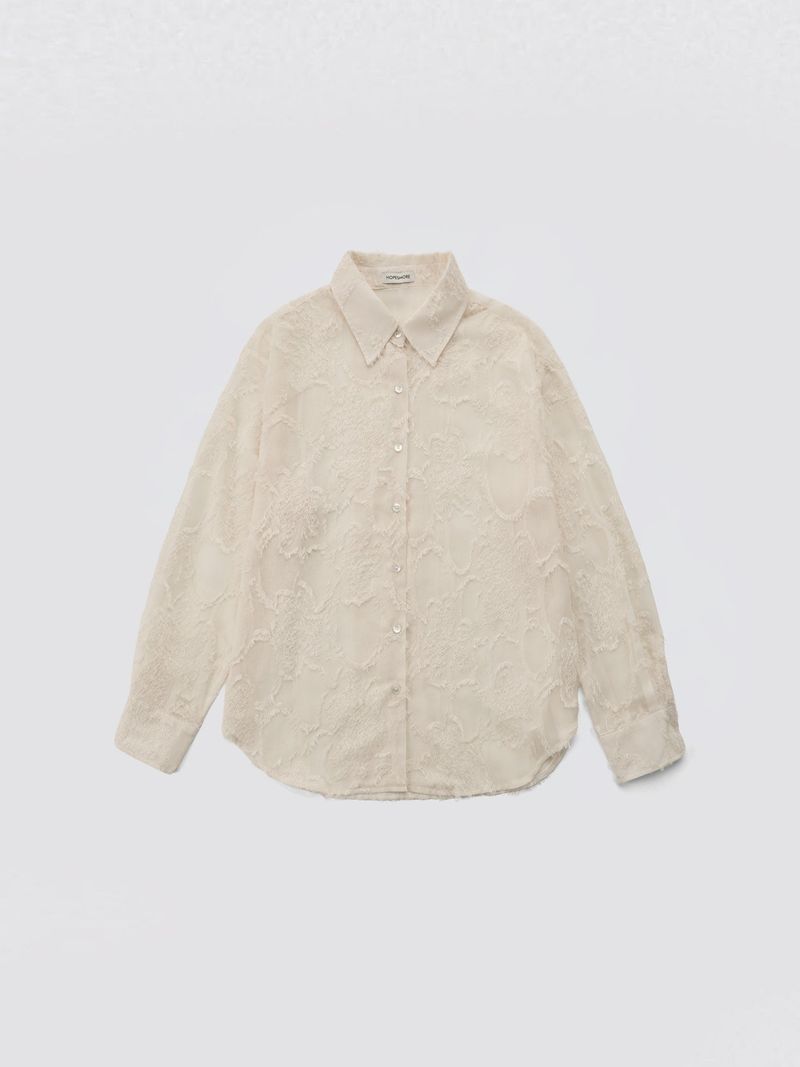 HOPESMORE(ホープスモア)の「Feather Lace Overfit Shirt_Cream(Tops)」