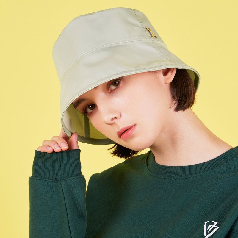 Stud Drop Over Fit Poly Bucket Hat Beige