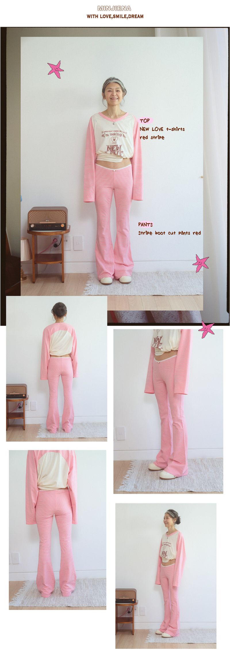 stripe boot cut pants red