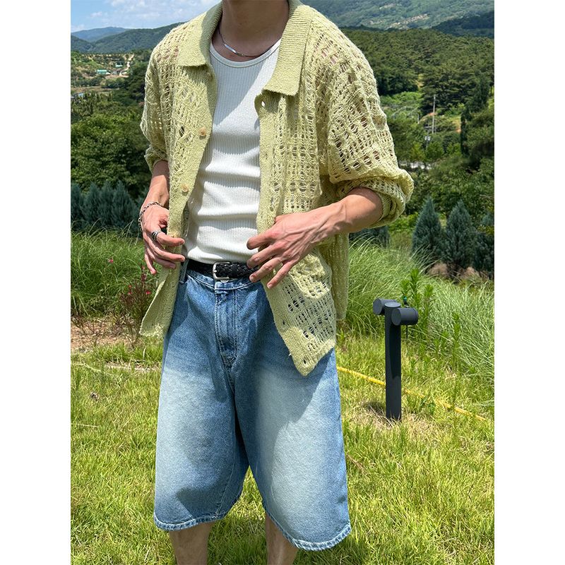 [S/S] Blue washing bermuda pants