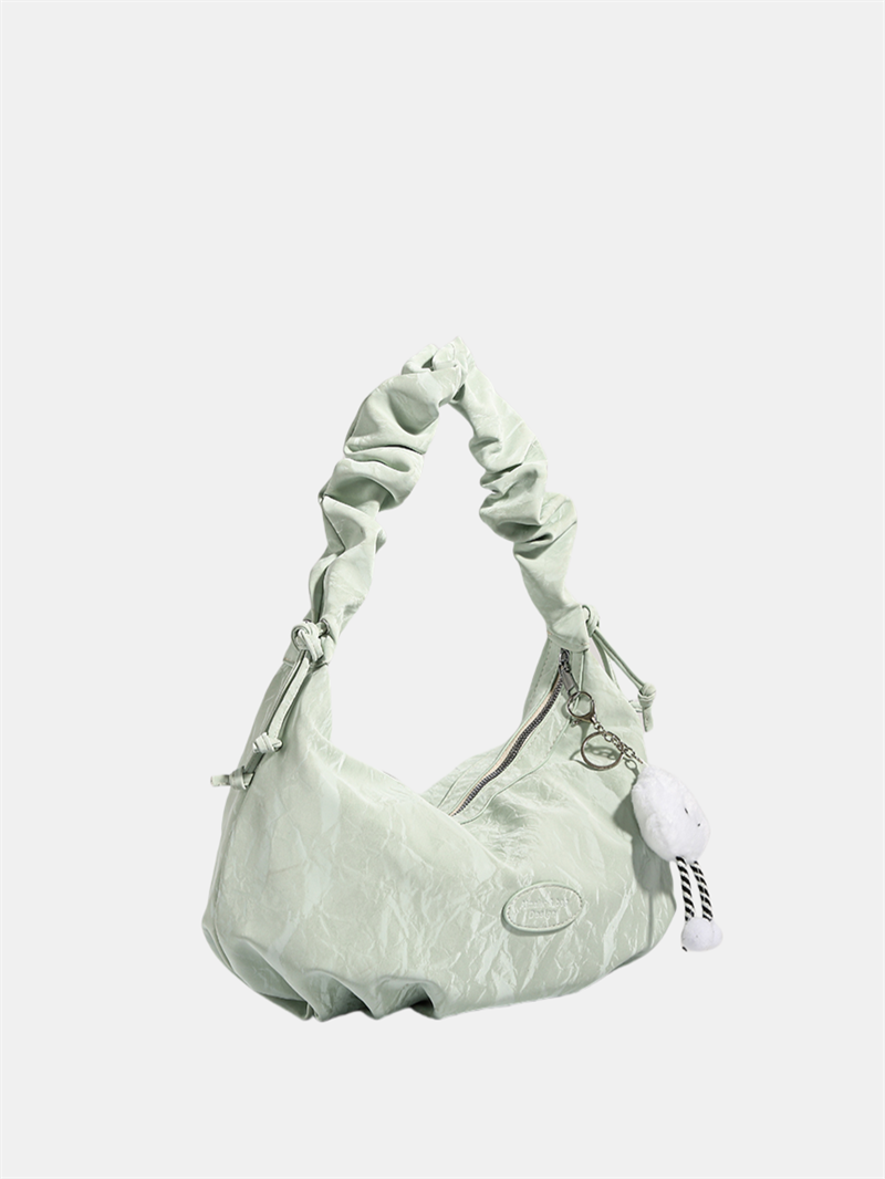 Cloud doll key ring bag denim washed leather wave pattern wrinkle strap zipper shoulder bag