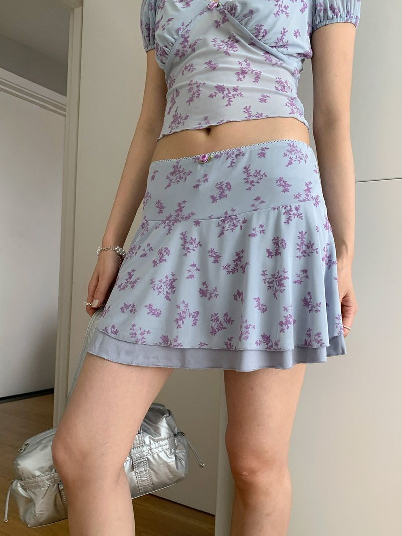 chiffon lavender flower frill skirt