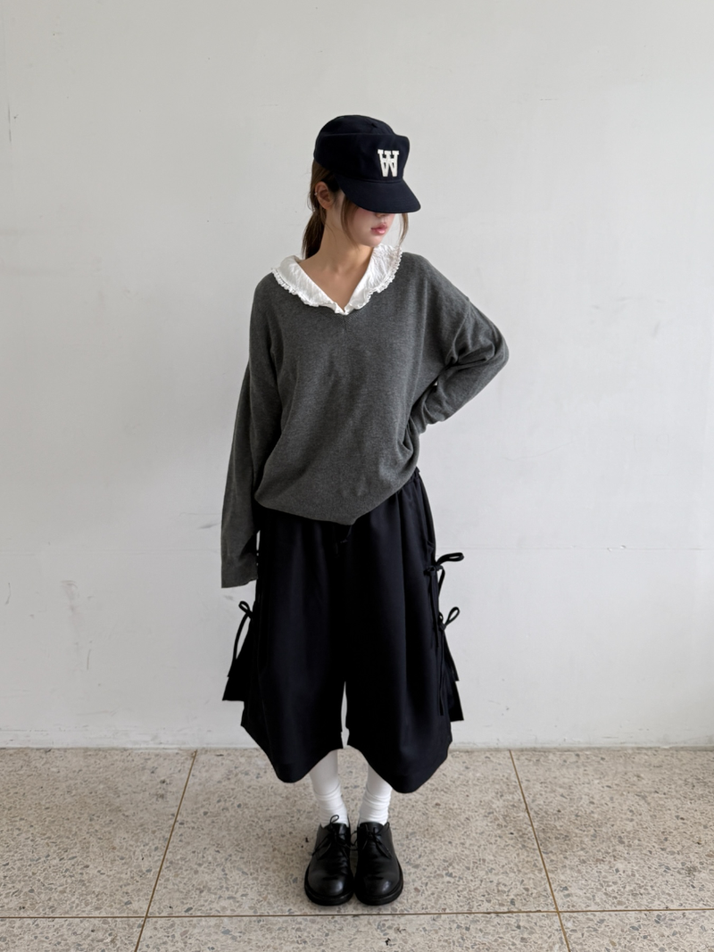 v neck loose knit top