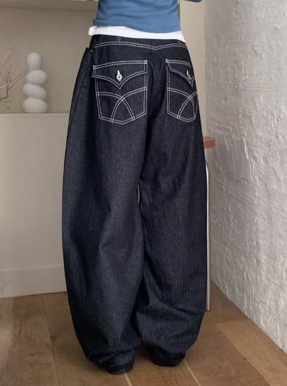 SHOPPERLAND（ショッパーランド）の「[S-3XL] Pocket Stitch Balloon Wide Denim Pants (3color)（Pants）」