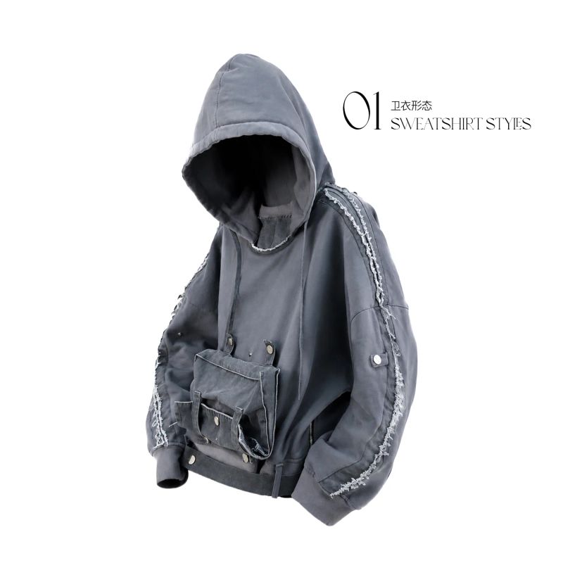 RELABEL(DIGGER) detachable pocket denim knitted patchwork hooded shawl apron multi-functional top