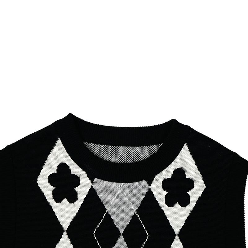 フラワージャカードベスト / FLOWER JACQUARD VEST_BLACK