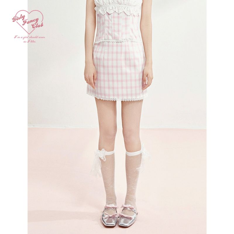 Girly Fancy Club（ガーリーファンシークラブ）の「[GirlyFancyClub] Pinkish Girl Color Palette Pink Plaid Skirt（Skirts）」