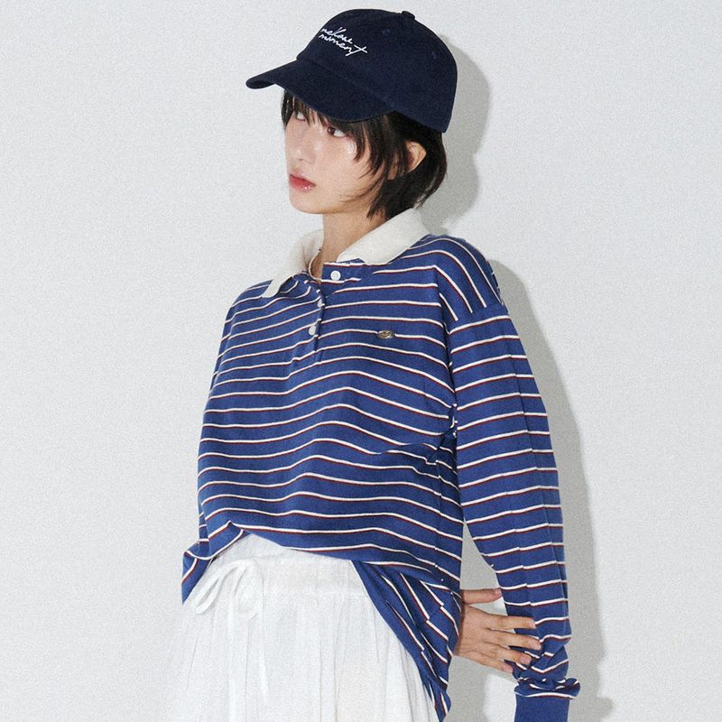 STRIPE COLLAR T-SHIRT (Blue)