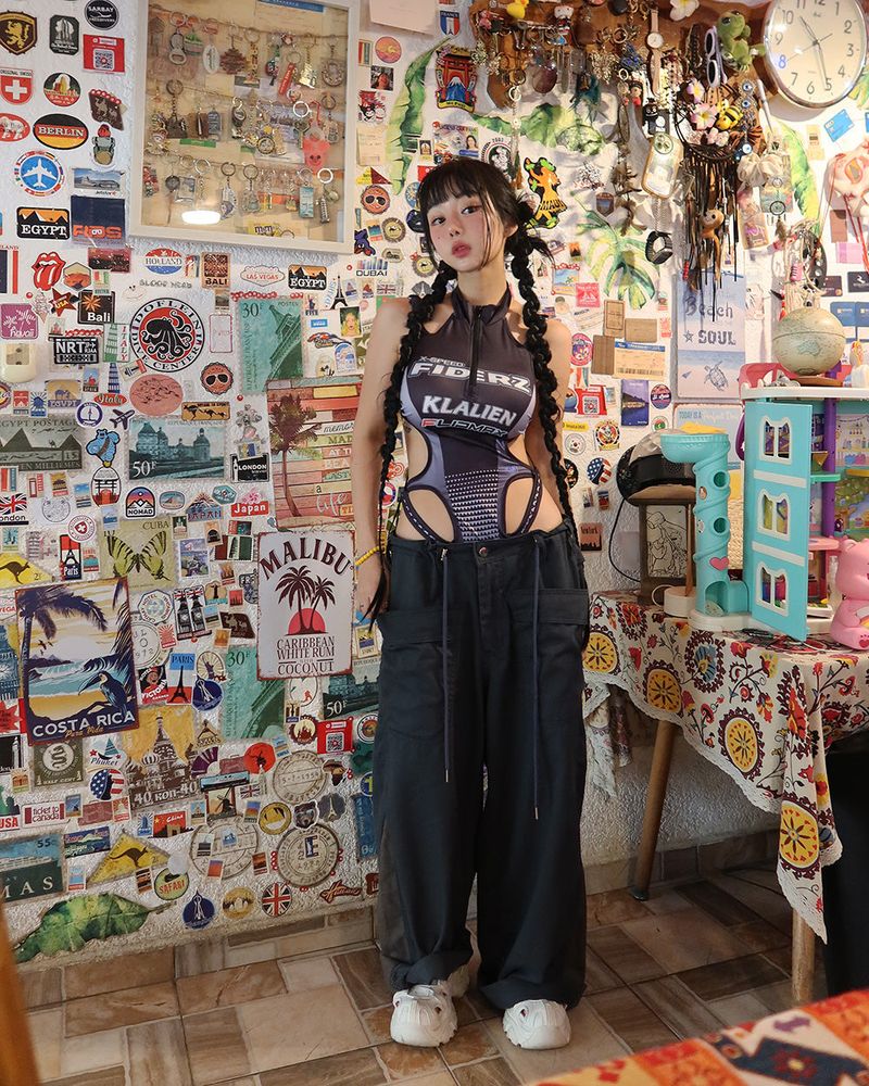 coloring string big cargo wide pants