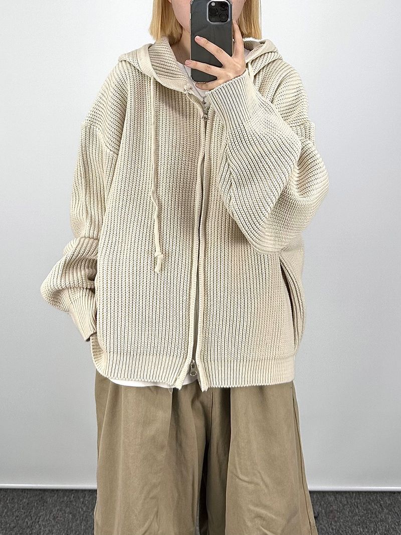 Warm hooded knit zip-up