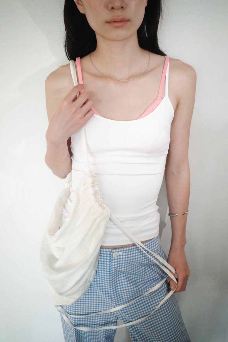 Sheer flower silk string bag