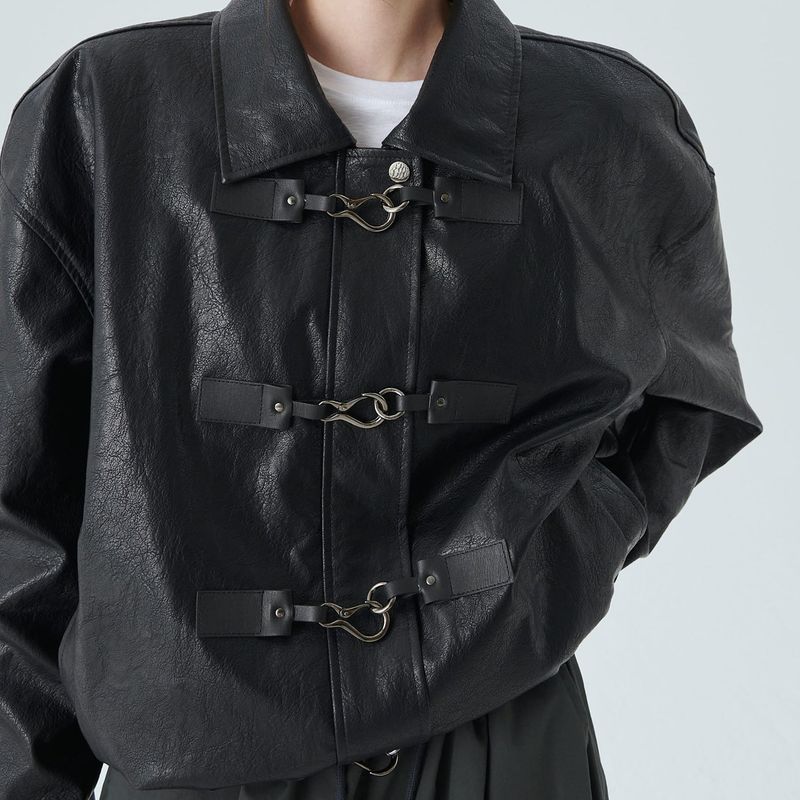 TOGGLE LEATHER JACKET / BLACK