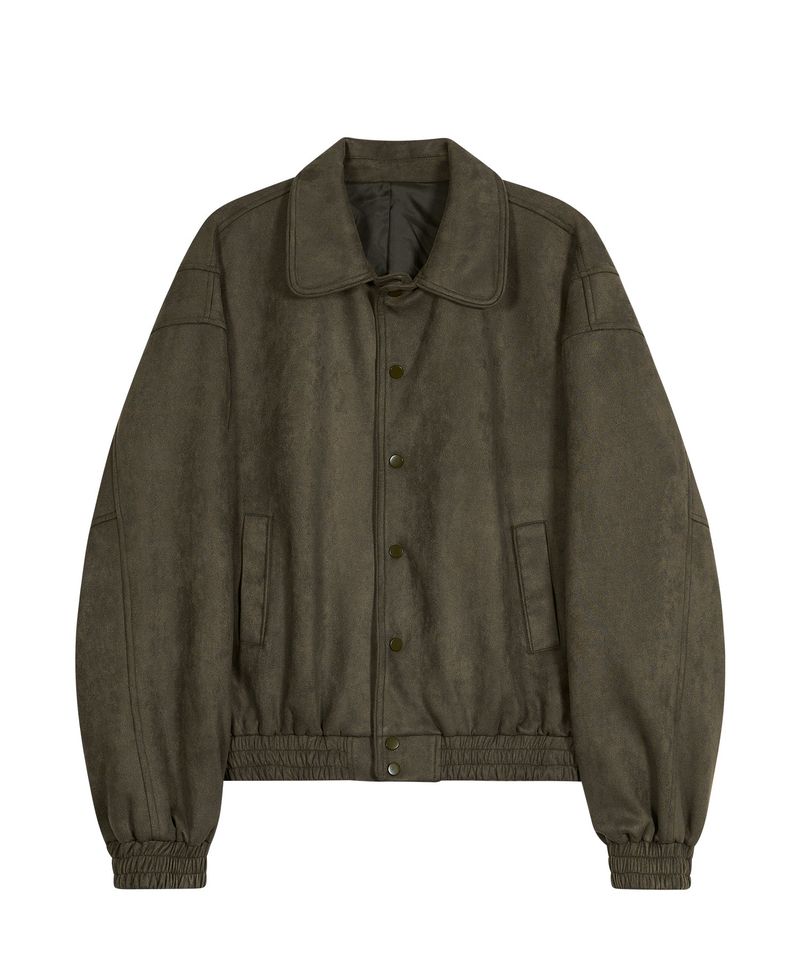 87-STAN031 [Vegan Suede] Voldest Stylish Line Varsity Suede Jacket Khaki
