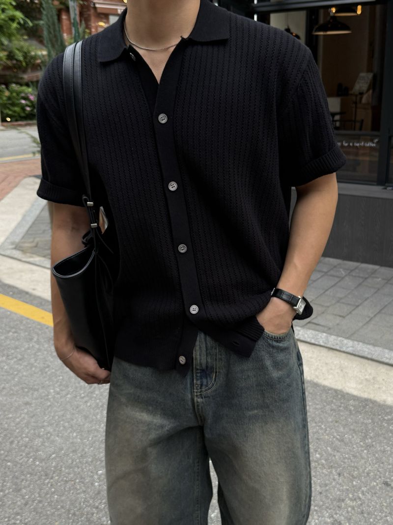 Cable scotch collar cardigan