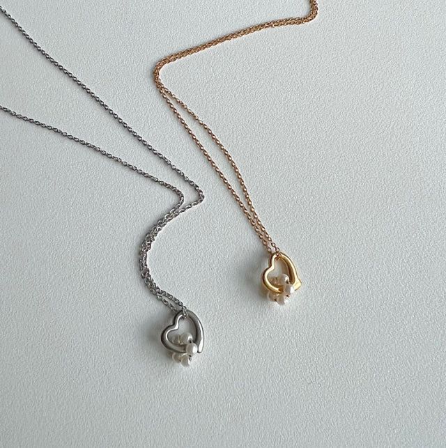 hu Heart pearl combination pure simple necklace (2 color)