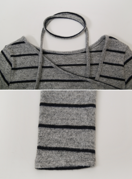 #Border Tie Point Slim Long Sleeve T-shirt (2color)