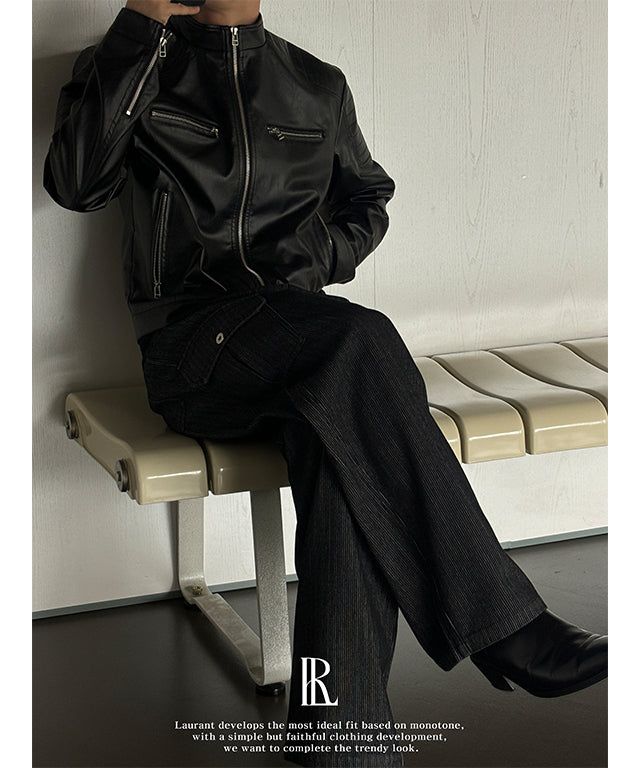 [LAURANTSEOUL] Biker crop leather jacket(2color)