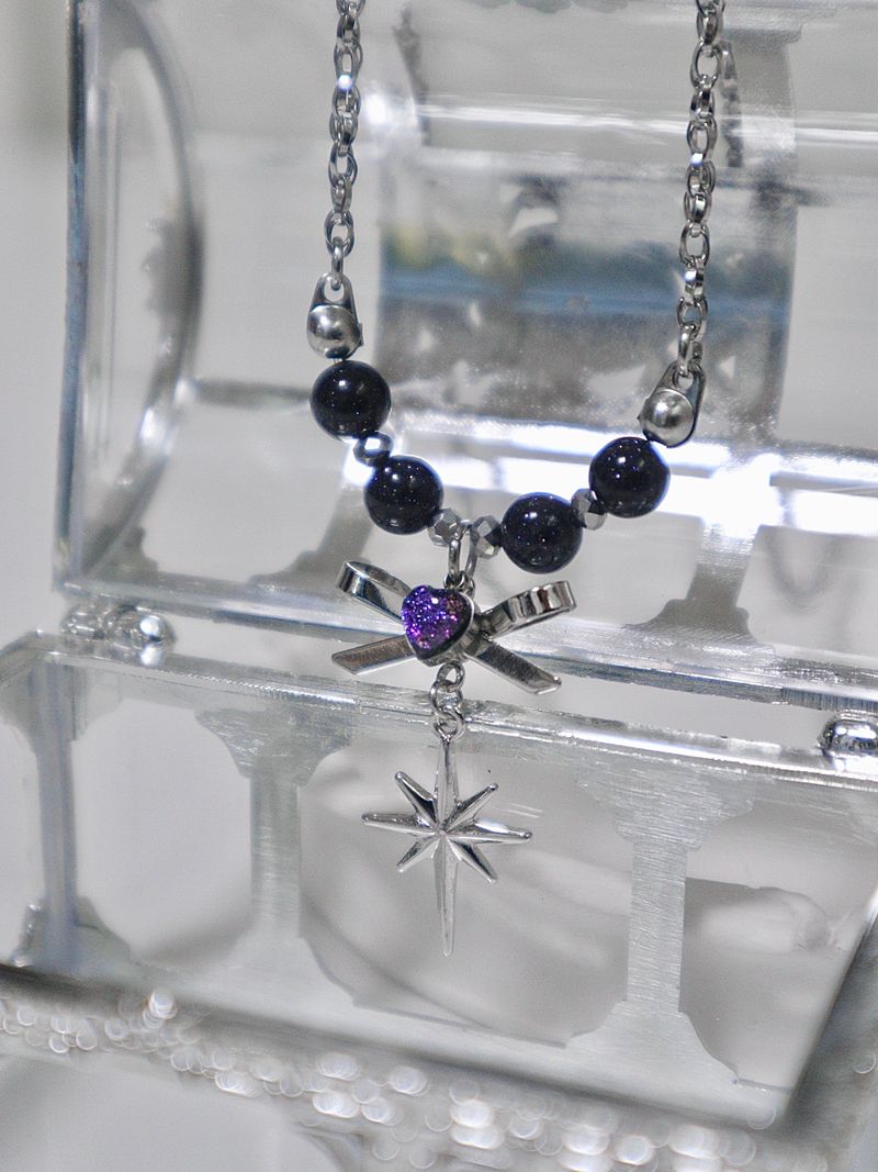 purple starlight heart ribbon necklace