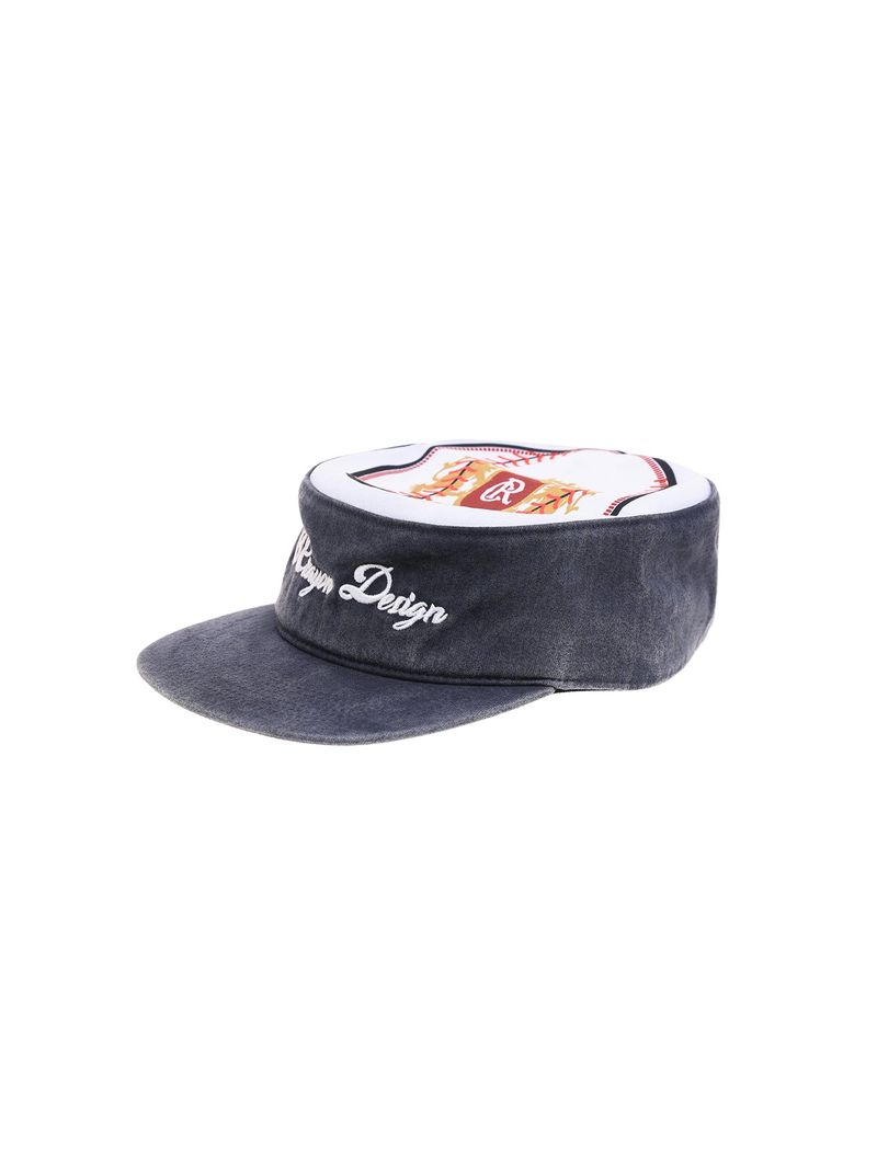 6CRAYON(シックスクレヨン)の「6CRAYON Flat Top Embroidered Navy Patchwork Baseball Cap(Hats)」