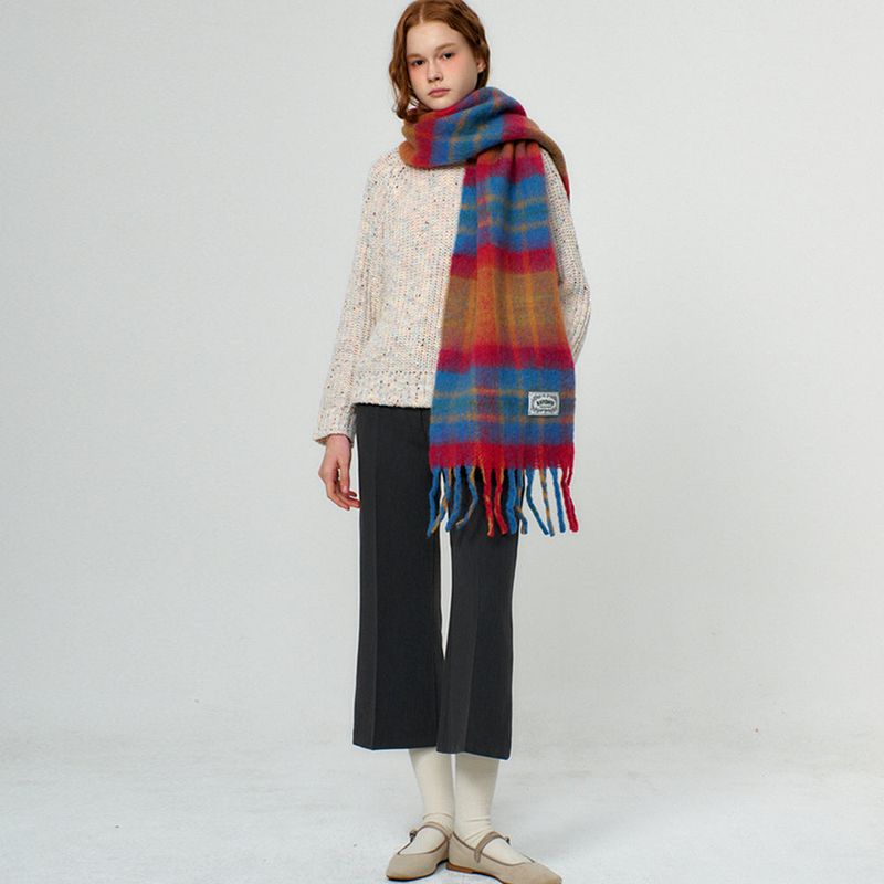 Soft Brushed Check Muffler_Blue
