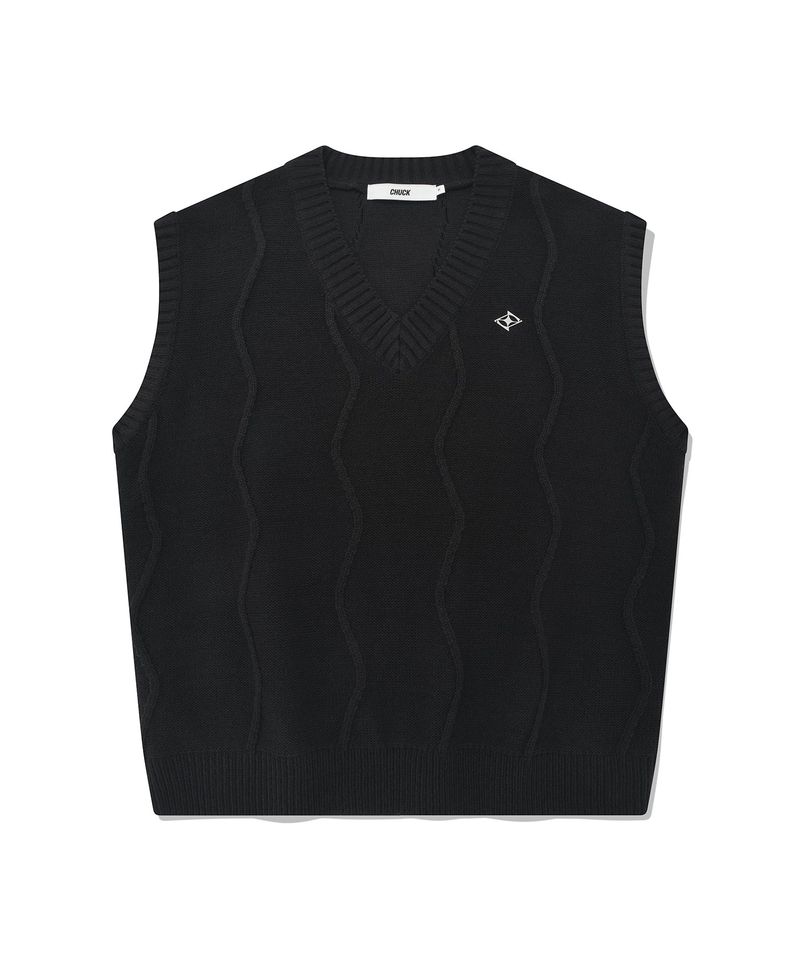 CHUCK(チャック)の「CHUCK ウェーブラインニットベスト / CHUCK WAVE LINE KNIT VEST (BLACK)(Tops)」
