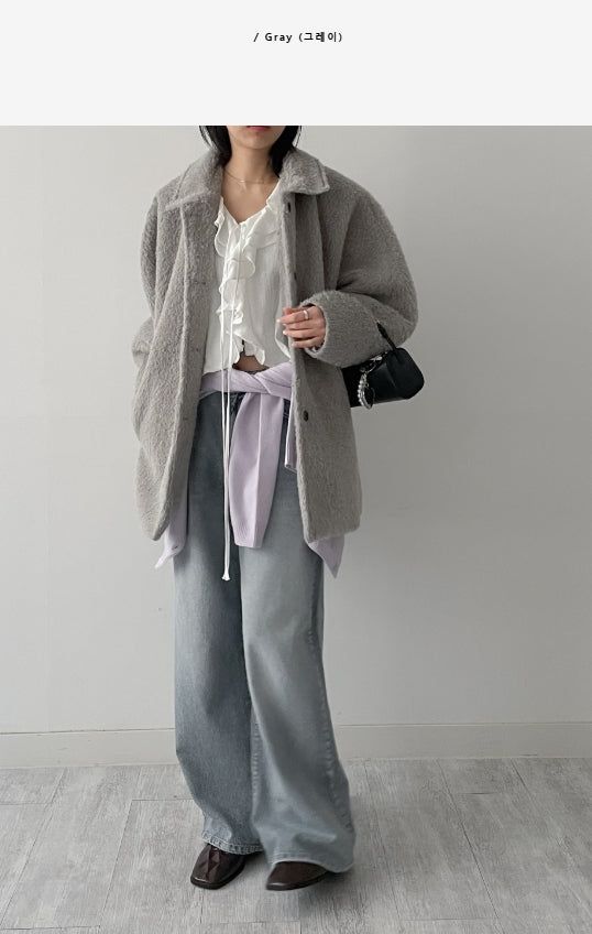 [wool 30%] Hairy Single Overfit Half Coat