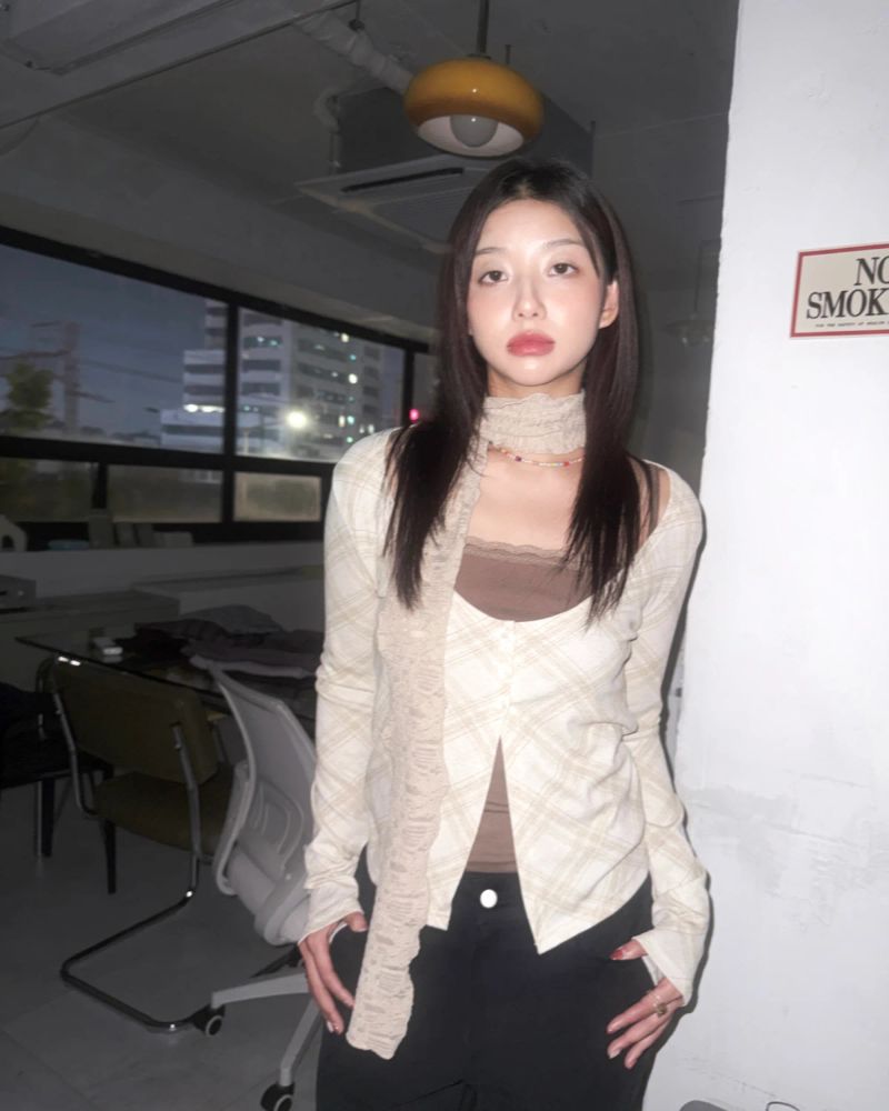 (3color) Blurred Argyle Slit Cardigan