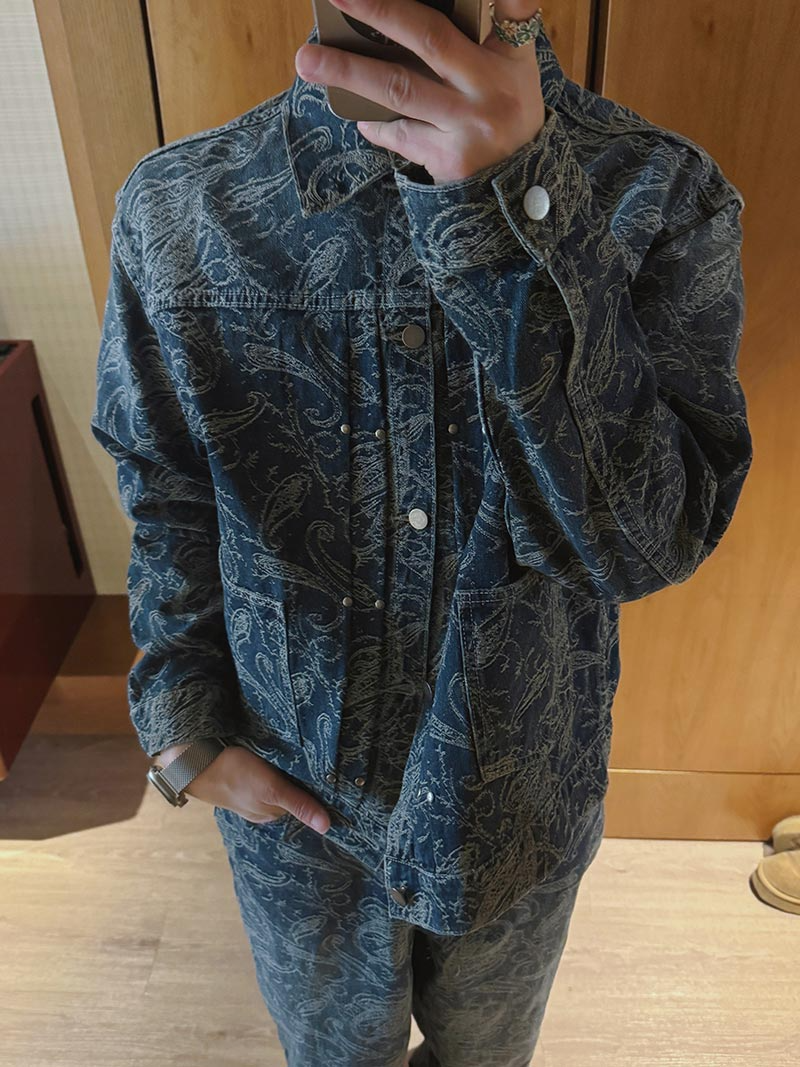 ASCLO Jacquard Denim Rivet Jacket (2color)