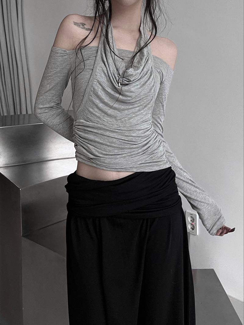 drape off-shoulder halter T (2color)