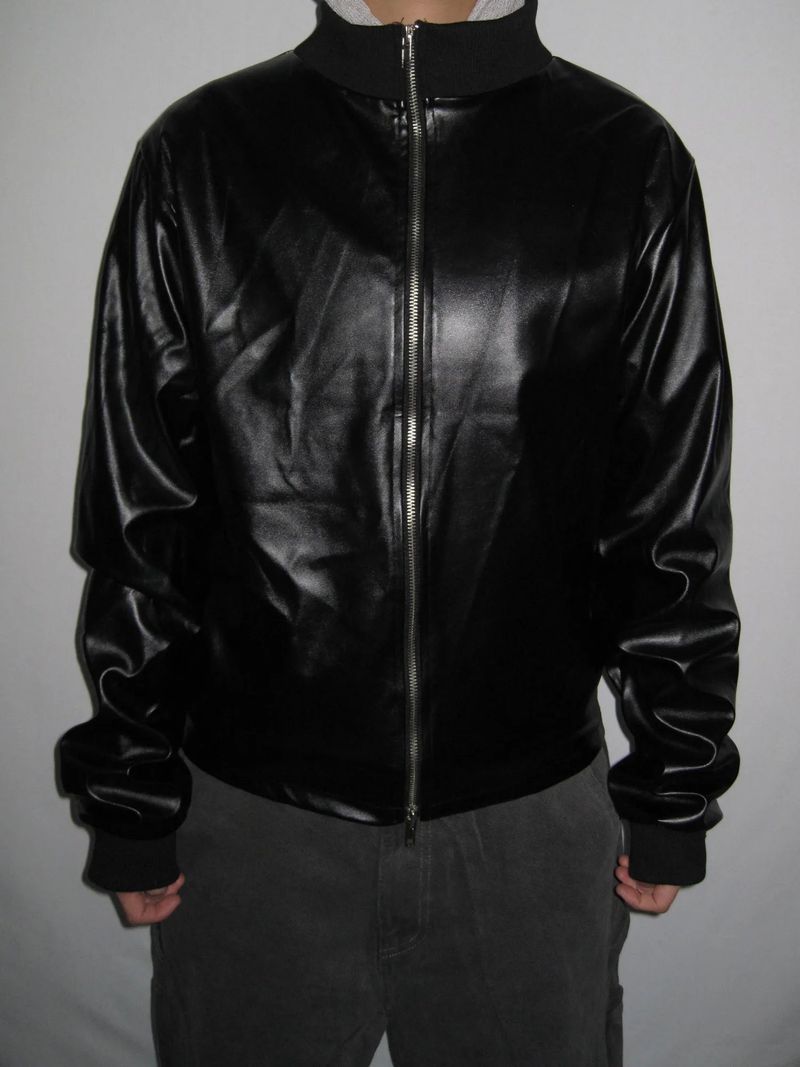 Leather Jersey Zip-Up Jacket