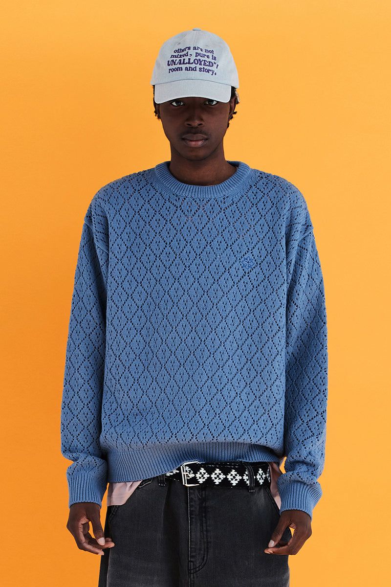 UNALLOYED(アナロイド)の「MESH ARGYLE KNIT / BLUE(Tops)」